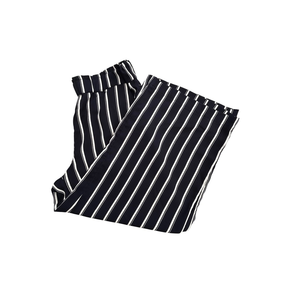 HM Navy Blue White Striped Wide‎ Leg Pants Elastic Waist Size 10